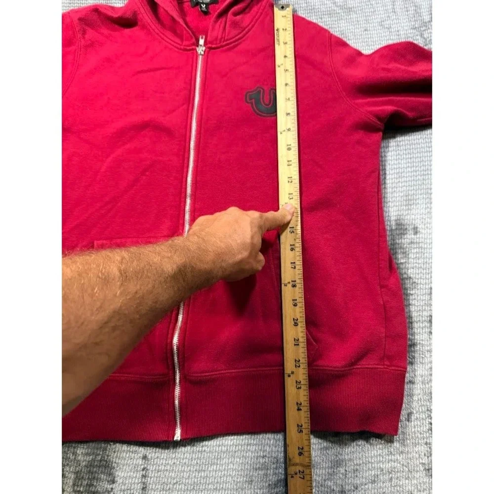True Religion Mens Red‎ Full Zip Hoodie Horseshoe Logo Fleece Sweatshirt Large